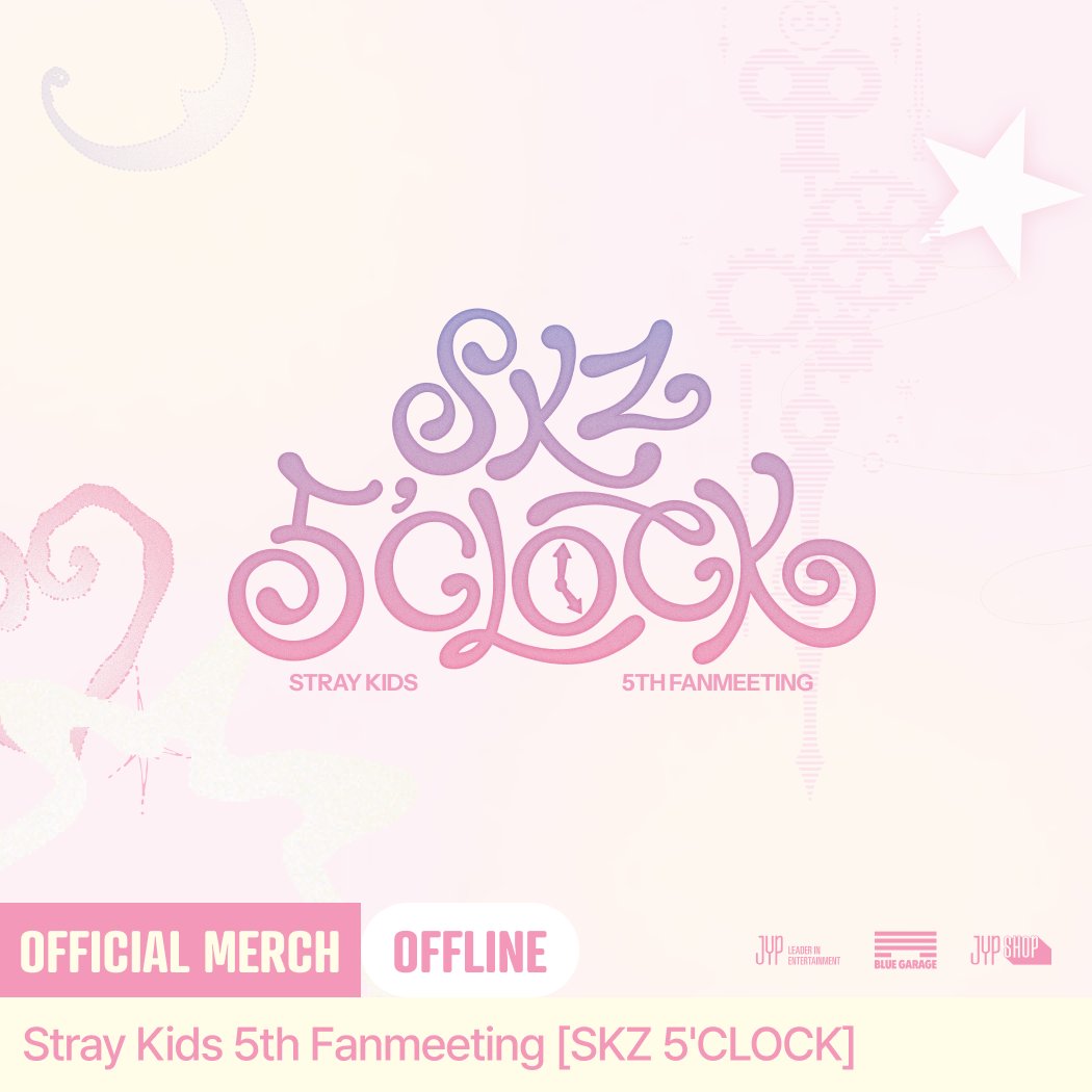 Stray Kids 5TH FANMEETING
⋆˙⟡ 𝗦𝗞𝗭 𝟱'𝗖𝗟𝗢𝗖𝗞 ✧˖°

OFFICIAL MERCH

【OFFLINE】

SALES OPEN🔽
bit.ly/4g8wl1I

📅MERCH 현장 판매 부스 운영 시간
02.14 FRI 12:30 - 17:30 (KST)
02.15 SAT 11:30 - 16:30 (KST)
02.16 SUN 10:30 - 15:30 (KST)

🌐인스파이어 미팅룸 마운틴