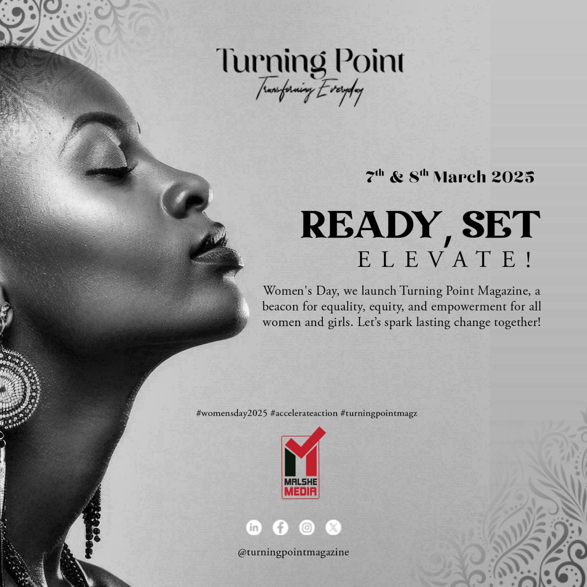 Turning Point Magazine (@tpointmagazine) on Twitter photo Get ready to Accelerate Action!
On March 8th, Women's Day, we launch Turning Point Magazine, a beacon for equality, equity, and empowerment for all women and girls.
#TurningPointAfrica
#IWD2025
#AccelerateActionKe
#25WomenIn2025
<a href="/brand_malshe/">Malshe Media</a> Get ready to Accelerate Action!
On March 8th, Women's Day, we launch Turning Point Magazine, a beacon for equality, equity, and empowerment for all women and girls.
#TurningPointAfrica
#IWD2025
#AccelerateActionKe
#25WomenIn2025
<a href="/brand_malshe/">Malshe Media</a>