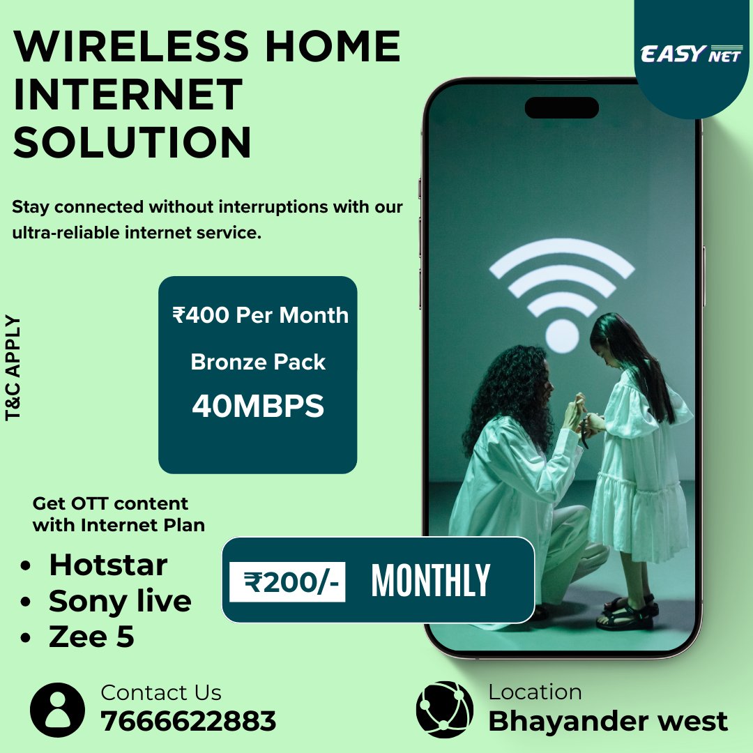 easynet01's tweet photo. Upgrade to blazing-fast internet with Easy Net! Get a better connection, a FREE WiFi router, and top-notch services at the best price.

Contact us Now 📞 : 7666622883

📍 Bhyander west

#EasyNet #FastInternet #FreeWiFiRouter #SeamlessConnection #StayConnected https://t.co/3wVPEnzc06
