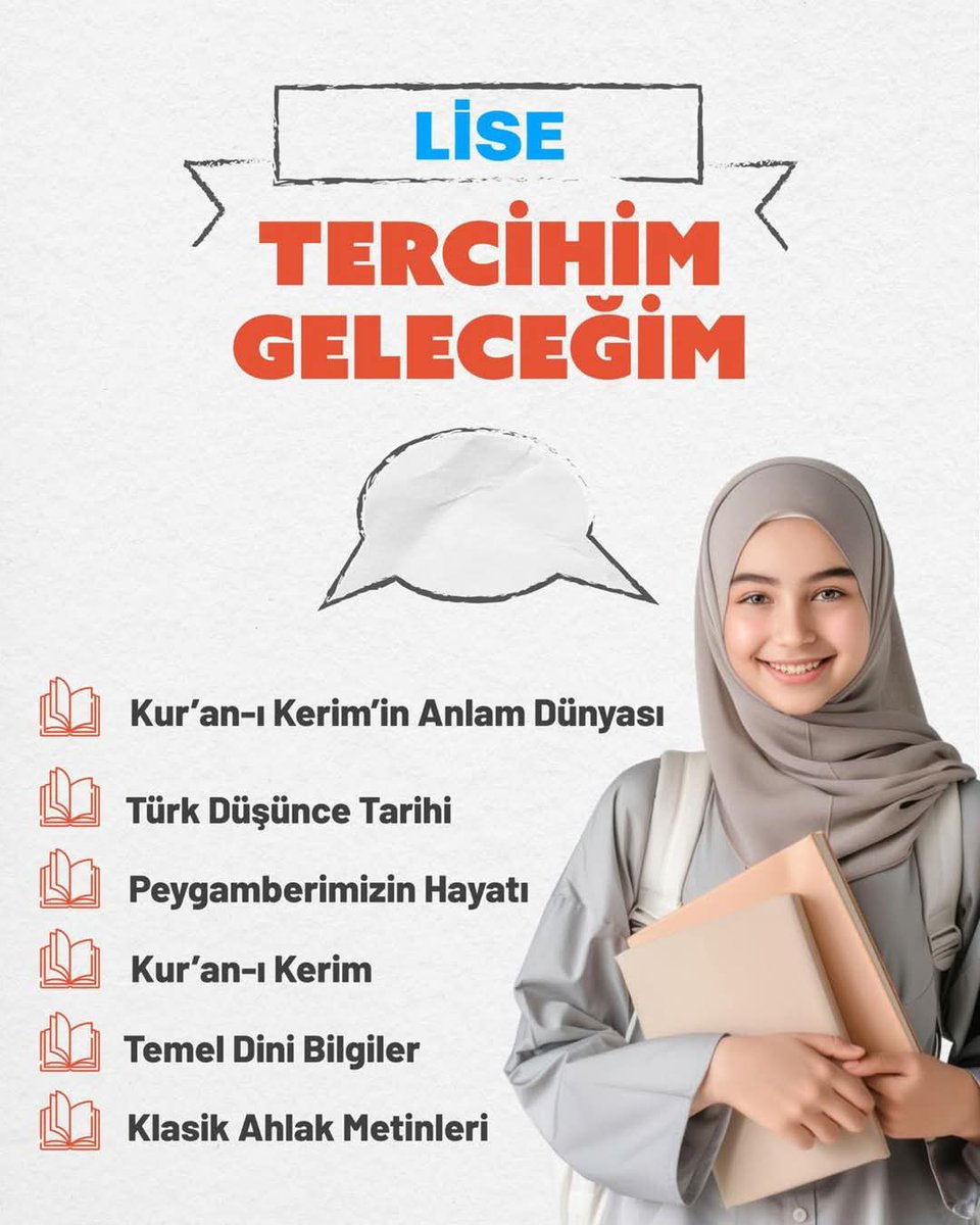 🔸Tercihim Geleceğim

▫️Ortaokul ve liselerde seçmeli derslerin tercihinde sizler de Din, Ahlak ve Değer alanından bir dersi seçebilirsiniz.

⏳ Seçmeli ders seçimlerinde son tarih 17 Şubat’tır.

Haydi sen de tercihinle geleceğine yön ver. ✨

#TercihimGeleceğim