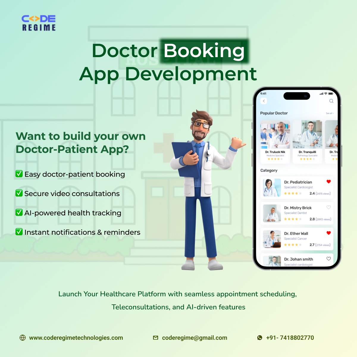 RegimeCode's tweet image. #doctorbookingapp #patientapp #bookingapp #appointmentapp #customapp #mobileapplications #appdevelopment #softwaredevelopmentcompany #coderegimetechnologies #b2c #outsourcing #projectwork #projectmaking #usa #uk #europe #uae #blockchain #datadrivenapp #ai