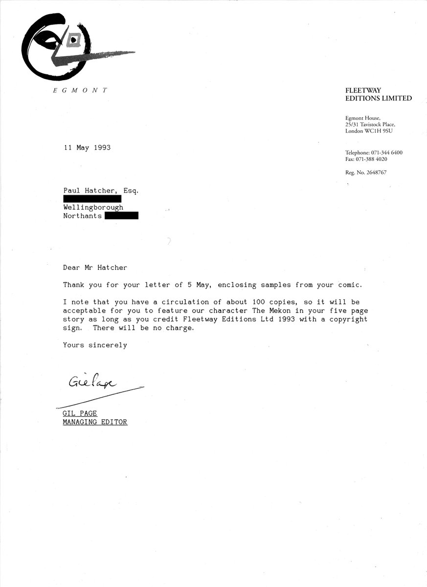 Here's a letter I got from Fleetway Editions in 1993 after I'd written to them asking for permission to use The Mekon in my then comic Time We Left. You can read more about my historic copyright infringements in my latest blog post

thehouseofhatch.blogspot.com