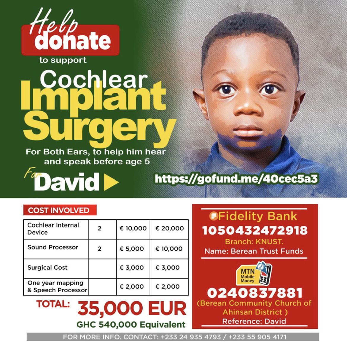 elijah_stephen1's tweet photo. Why cochlear implants? They are little David’s only chance to hear, learn, and connect. Donate now. You can send your donations through bank transfers, mobile money or through the GoFundMe link: https://t.co/zDfpcIEjfM
.
.
#donations #gofundme https://t.co/bVok4hoXzV