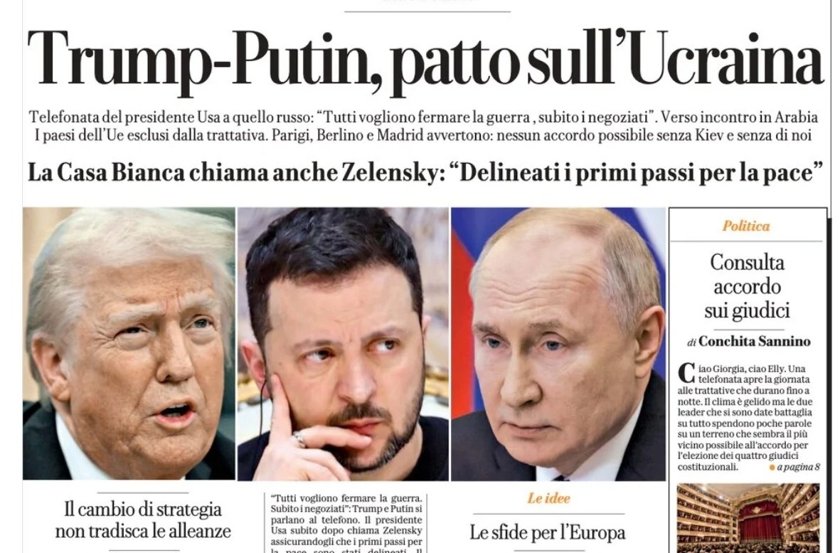 TELADOIOLANIUS's tweet image. Ricapitoliamo
Dopo 3 anni di guerra l'Europa è passata
 da 
"accanto all'Ucraina sino alla vittoria" 
a
"accanto all'Ucraina sino alla pace"
Esclusa dalle decisioni ma dovrà schierare un esercito che non ha tra le due fazioni
L'Ucraina non entrerà nella Nato.
#Trump #Puffo #Putin