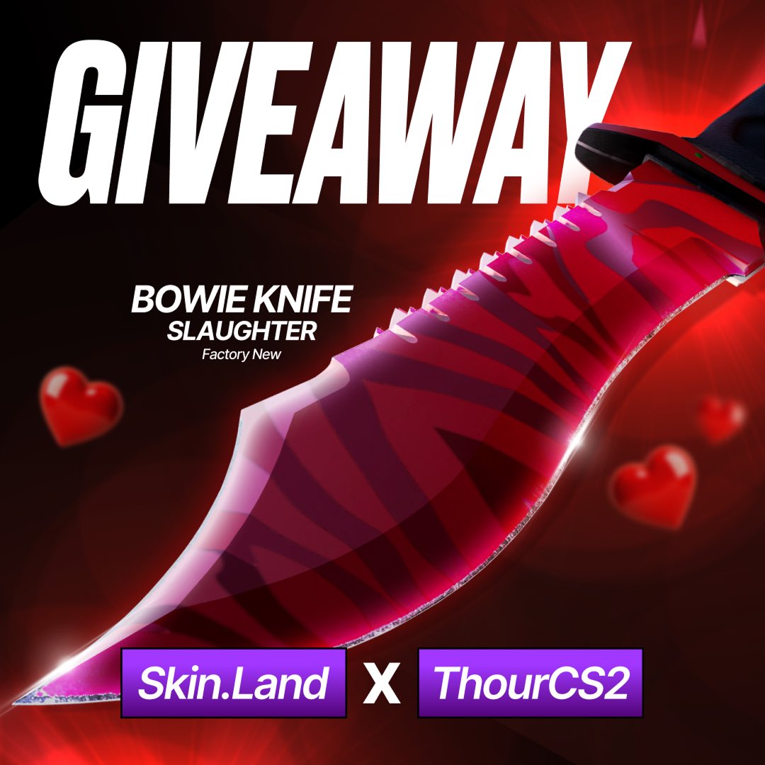 Celebrating Valentines 💝- Bowie Knife | Slaughter (FN) Giveaway 🎉

- Follow <a href="/SkinLand_market/">Skin.Land</a> &amp; <a href="/ThourCS2/">Thour</a>
- Retweet &amp; Like this tweet
- Tag 2 Friends

Winner will be declared on 20th Feb! ❤️