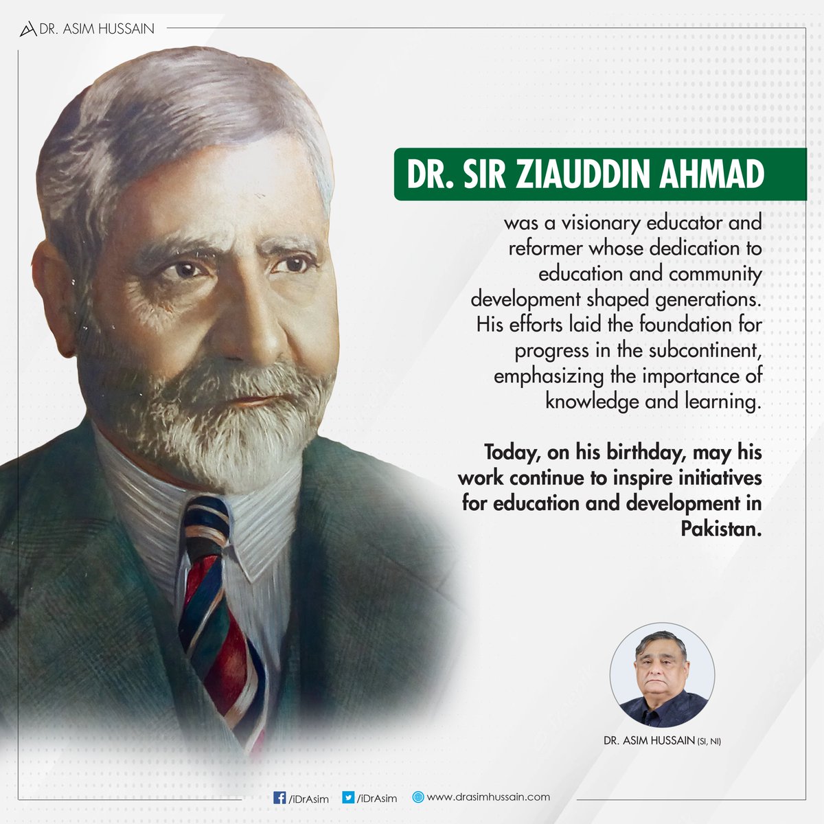 On his birthday, we honor Dr. Sir Ziauddin Ahmad, a visionary educator and reformer whose dedication to knowledge and progress shaped generations. 
May his mission live on! 
#DrSirZiauddinAhmad #ZiauddinUniversity #DrZiauddinHospital