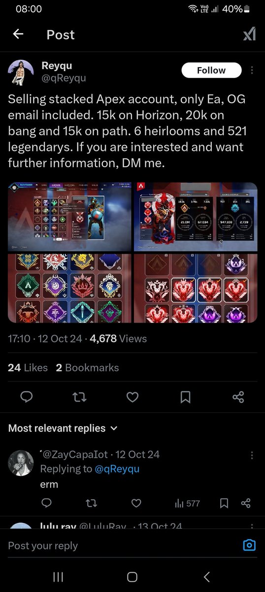 JoeyWalsh6's tweet photo. @qReyqu Your not allowed to advertise selling your account like this it's against TOS maybe that could be why https://t.co/Cr8bU3Jk6b