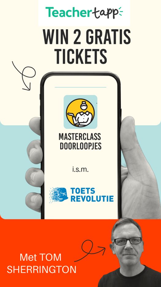 Ja, ook jij kunt nog loten winnen voor de geweldige winactie in samenwerking met <a href="/toetsrevolutie/">Toetsrevolutie</a>! 
3 vragen beantwoorden, en je hebt al een lot!
nl.teachertapp.com/masterclass/