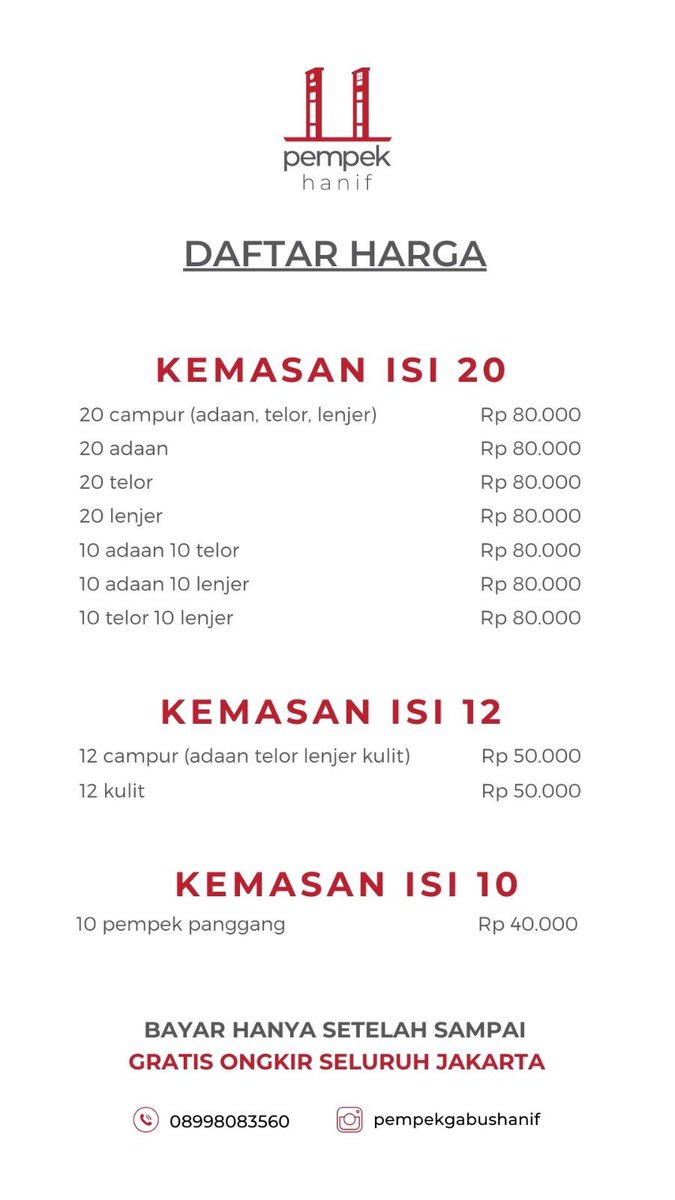 hanif_aa's tweet image. Selaku pemilik usaha pempek hanif, mohon doanya yaa semoga aku selalu amanah dan jualannya berkah. 🙏

Aku jual pempek gabus, asli Palembang. Per pcs mulai dari Rp4.000 dan tersedia berbagai varian.

Daerah Jakarta gratis ongkir.

Kalo berkenan tolong bantu RT yaa 🥹