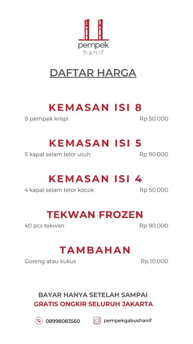 hanif_aa's tweet image. Selaku pemilik usaha pempek hanif, mohon doanya yaa semoga aku selalu amanah dan jualannya berkah. 🙏

Aku jual pempek gabus, asli Palembang. Per pcs mulai dari Rp4.000 dan tersedia berbagai varian.

Daerah Jakarta gratis ongkir.

Kalo berkenan tolong bantu RT yaa 🥹