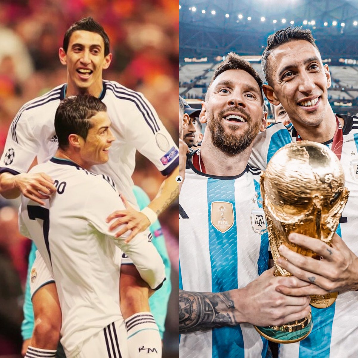 🗣️🇦🇷 Ángel Di María, sobre Cristiano Ronaldo considerándose el mejor de la historia:

“No me sorprende. Estuve con él cuatro años. Siempre fue así. Siempre hacía ese tipo de declaraciones, siempre intentaba ser el mejor. Pero bueno, nació en el momento equivocado, porque nació