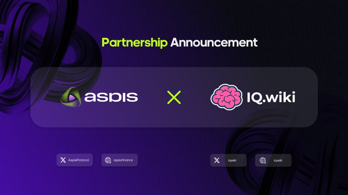 Aspis Protocol just locked in another groundbreaking partnership! 🤝

We’re excited to announce a strategic collaboration with IQ.wiki – the world’s largest crypto and blockchain encyclopedia, bringing verified, on-chain knowledge to the Web3 space.

🔹 Aspis