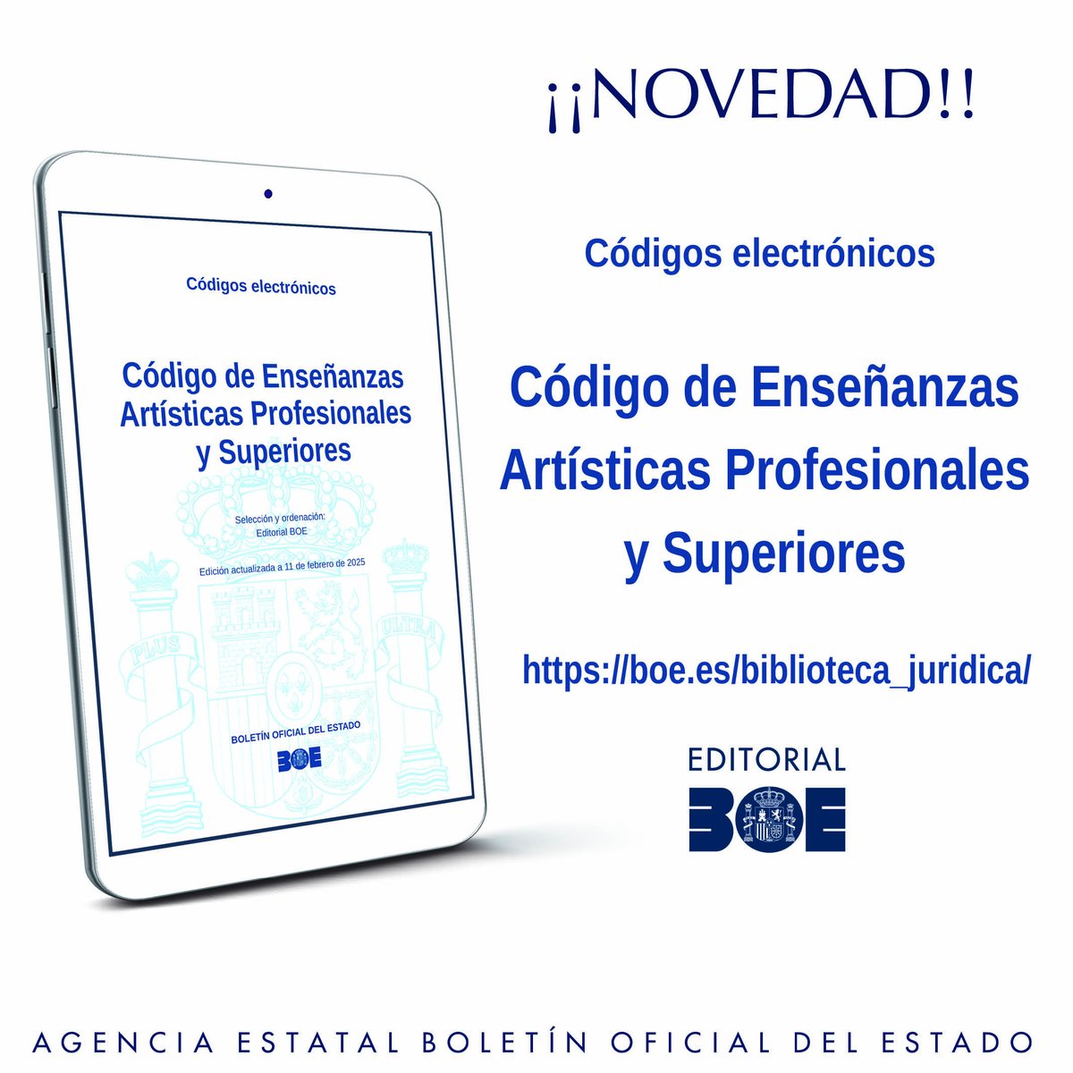 Nuevo #CodigosBOE: CÓDIGO DE ENSEÑANZAS ARTÍSTICAS PROFESIONALES Y SUPERIORES. 26 disposiciones en permanente actualización. Gratis en PDF y ePUB. Disponible en la Biblioteca Jurídica Digital de la sede del BOE #enseñanzasartisticas