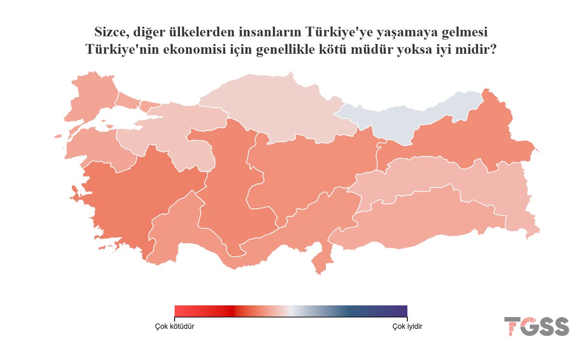 Diğer ülkelerden Türkiye'ye yaşamaya gelenlerin ekonomiye katkısını en olumlu bulan bölge Doğu Karadeniz, en olumsuz bulan bölge ise Ege.