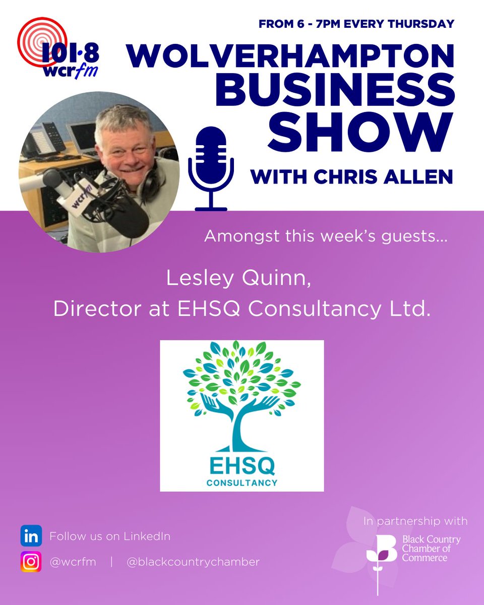 BlackCountryChamber (@bcccmembers) on Twitter photo Today is World Radio Day 📻 Tune in to <a href="/1018wcrfm/">WCR FM - Local Radio for Wolverhampton</a>'s Business Show this evening! Amongst this week's guests, 🎙️ Lesley Quinn of EHSQ Consultancy Ltd talks about making the leap from being employed - to running her own consultancy business.
Listen 🎧 loom.ly/oRCL1dY Today is World Radio Day 📻 Tune in to <a href="/1018wcrfm/">WCR FM - Local Radio for Wolverhampton</a>'s Business Show this evening! Amongst this week's guests, 🎙️ Lesley Quinn of EHSQ Consultancy Ltd talks about making the leap from being employed - to running her own consultancy business.
Listen 🎧 loom.ly/oRCL1dY