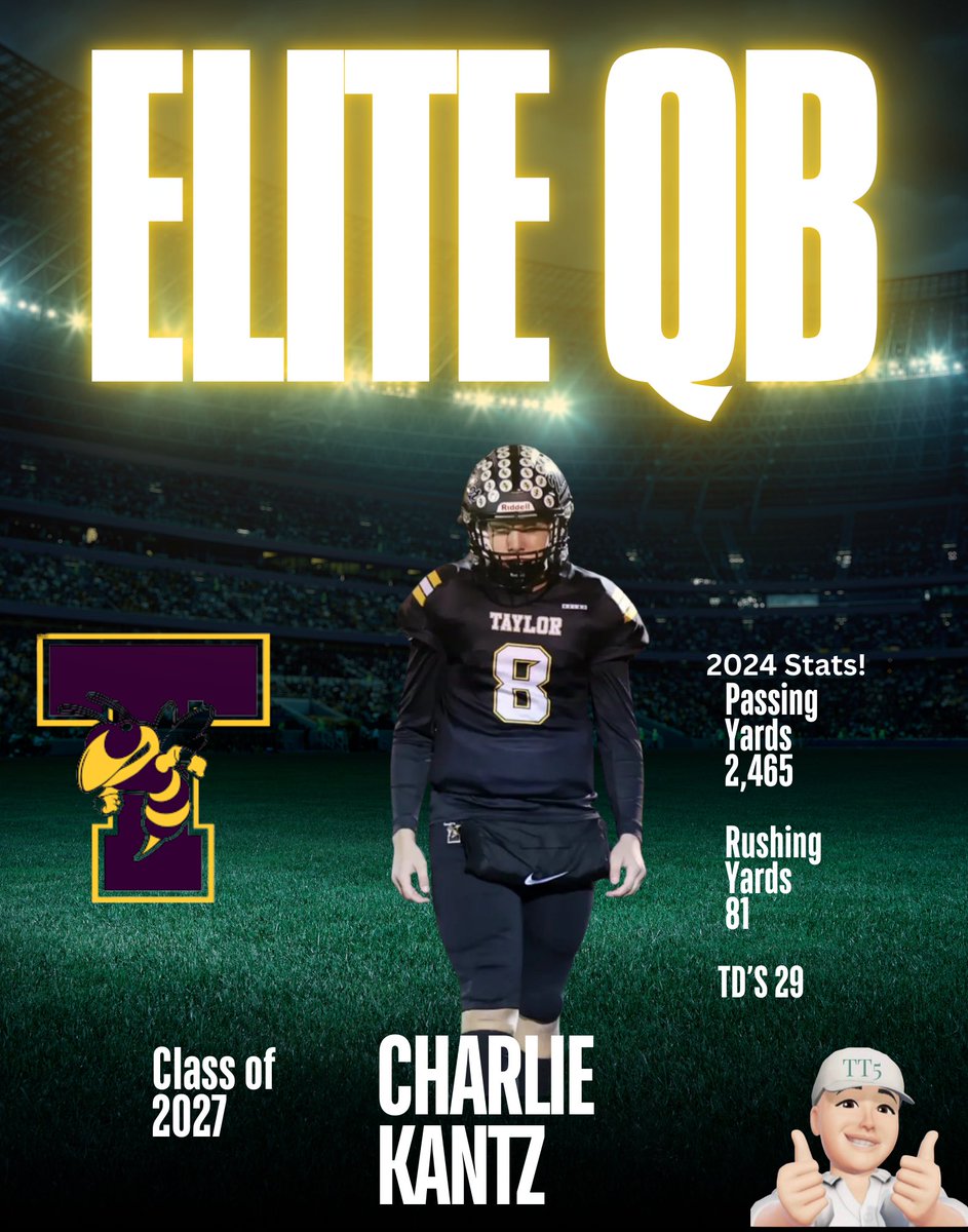 Class Of 2027 Taylor Yellowjackets QB Charlie Kantz has become one of Tim's Top 5 ELITE QB going into the 2025 Season.A PLAYER THAT KEEPS TAKING HIS GAME TO ANOTHER LEVEL. RECRUITS TAKE NOTICE!