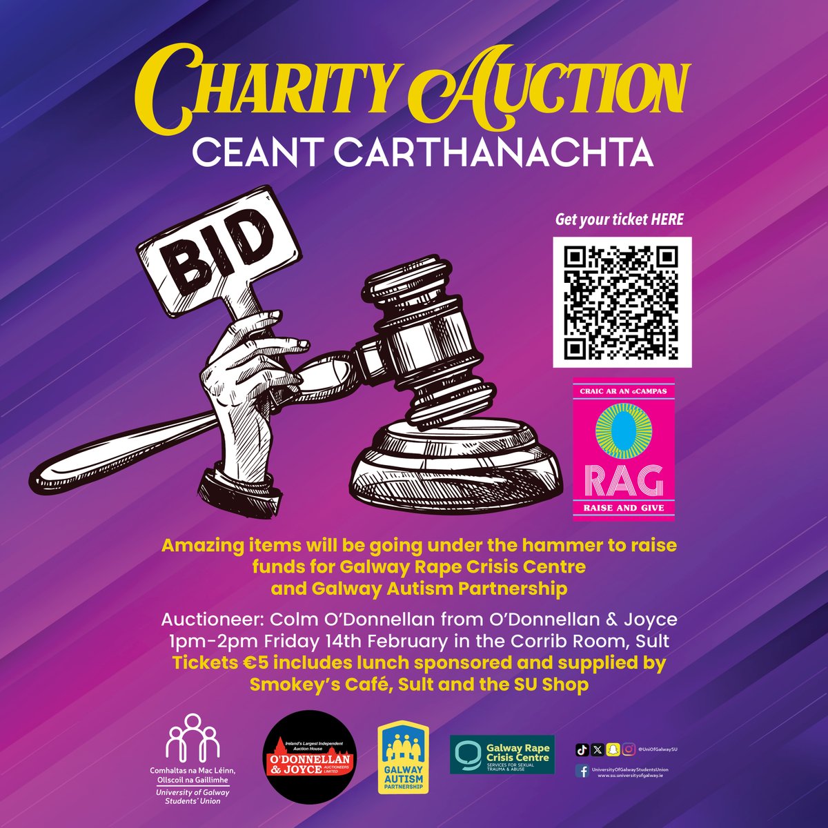 Comhaltas na Mac Léinn, Ollscoil na Gaillimhe (@uniofgalwaysu) on Twitter photo Our final RAG Week fundraiser is the Charity Auction 1pm tomorrow Fri 14 Feb in the Corrib Room at <a href="/SultGalway/">SULT GALWAY</a>
€5 tickets SELLING FAST includes lunch + the chance to bid on 16 amazing auction items
🔗eventbrite.ie/e/122343047648…
Raising funds for the SU Charities❤️
#RAGWeek Our final RAG Week fundraiser is the Charity Auction 1pm tomorrow Fri 14 Feb in the Corrib Room at <a href="/SultGalway/">SULT GALWAY</a>
€5 tickets SELLING FAST includes lunch + the chance to bid on 16 amazing auction items
🔗eventbrite.ie/e/122343047648…
Raising funds for the SU Charities❤️
#RAGWeek