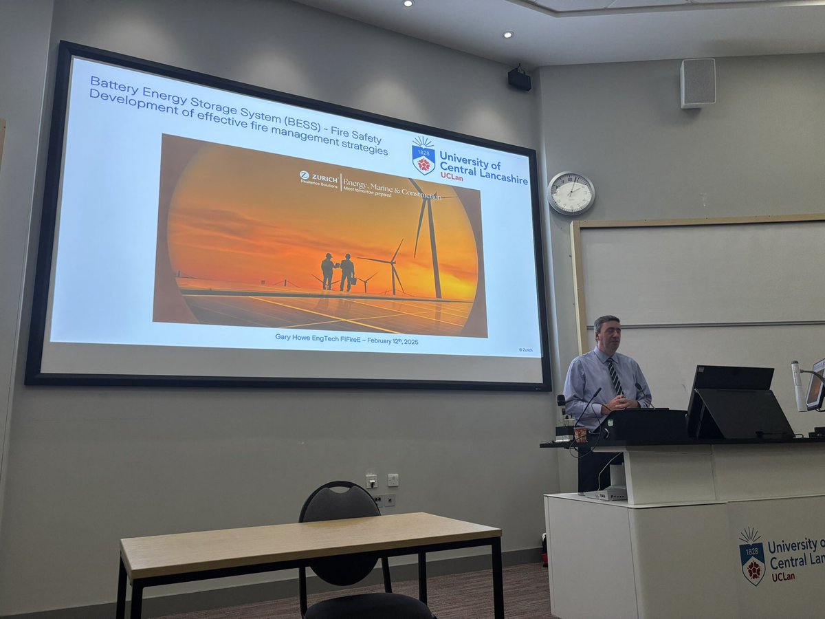 Another full <a href="/IFE_Lancs_Group/">IFE Lancashire Group</a> CPD event at <a href="/UCLanFire/">UCLan Fire</a> @UniLancs yesterday on Battery Energy Storage Systems (BESS) by Gary Howe from <a href="/Zurich/">Zurich Insurance</a>. Covered many of the challenges Fire Authorities and insurers are facing due to limited testing and planning gaps but BESS risk is growing!