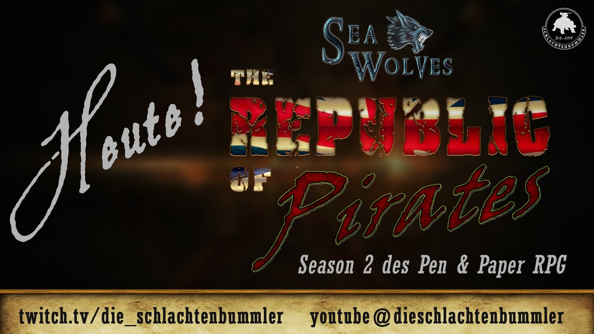 🐺HEUTE - 1930h - SEA WOLVES: The Republic of Pirates | 6. Spielsitzung der 2ten Staffel 🐺 Wir setzen die 2te Staffel unseres #PnP Piratenabenteuers fort! Live auf #Twitch &amp; #Youtube! #pnpde #livestream