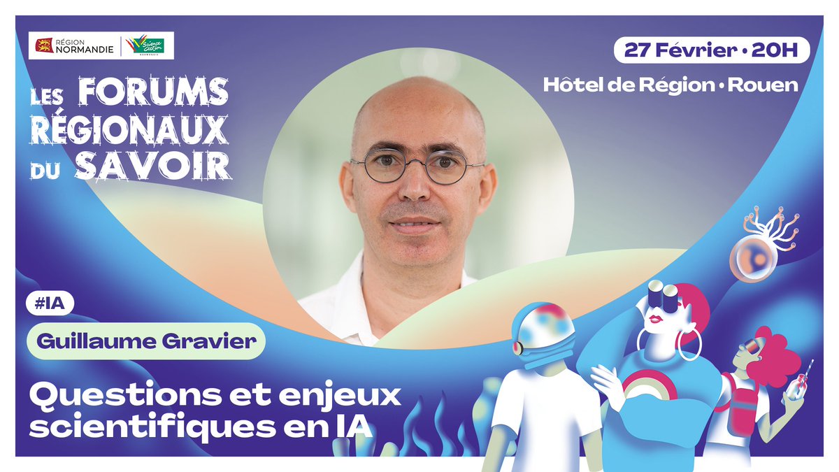 🤖 Guillaume Gravier (<a href="/CNRS/">CNRS 🌍</a>) vous donne l’occasion de plonger dans le monde fascinant de l’intelligence artificielle ! 
Ce Jeudi 27 février à 20h à l’Hôtel de Région de Rouen à l’occasion des Forums Régionaux du Savoir. Inscription gratuite ici 👉  bit.ly/3PnRR7E