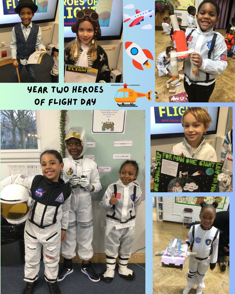 To conclude their History topic on 'How did we learn to fly?' the Year 2 class had such fun celebrating their heroes of flight day. We also invited our parents and carers to join us for a rocket making workshare. Check out some of the creations!