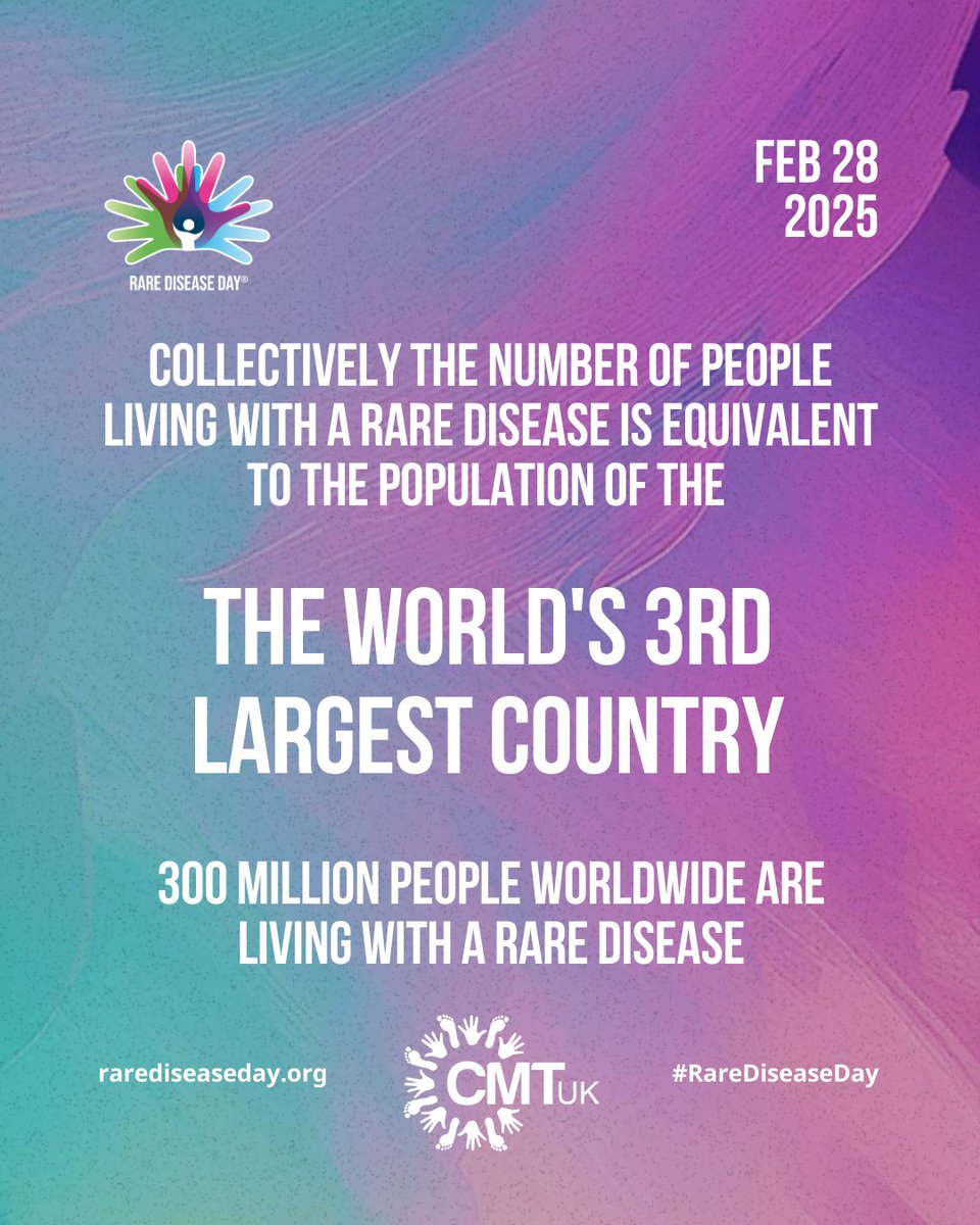 CMT is a hereditary neurological condition that affects movement and sensation, yet many people have never heard of it. 
💜 How can you help?
✔ Share this post to educate others about CMT and rare diseases.
✔ Join us at the CMTUK Conference 2025—bringing t💜 #RareDiseaseDay