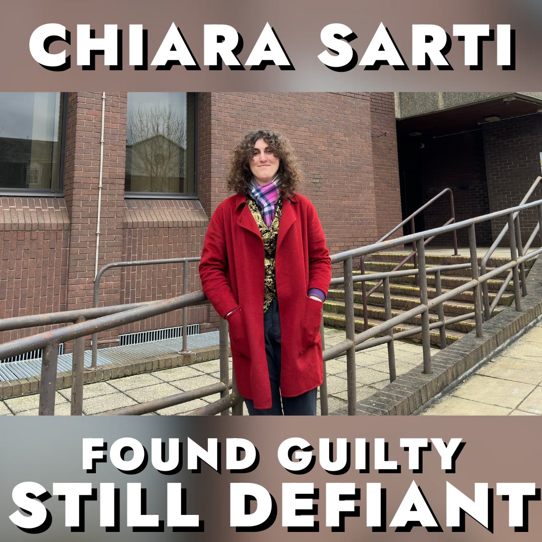 🚨 BREAKING: JUST STOP OIL SUPPORTER AVOIDS PRISON FOR SPRAYING KING'S COLLEGE

Chiara was found guilty in Peterborough Magistrates Court today after being arrested for spraying King's College at the University of Cambridge in October 2023. 

She was charged with causing £2430 of