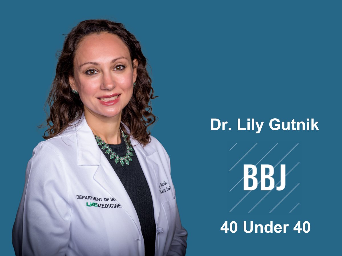 UAB Surgery (@uabsurgery) on Twitter photo Assistant Professor Dr. Lily Gutnik has been selected for the Birmingham Business Journal's 2025 Class of 40 Under 40!
Learn more about Dr. Gutnik's career and her focus on enhancing breast cancer care worldwide: bit.ly/3ENXKc4
<a href="/bhambizjrnl/">Birmingham Business Journal</a> <a href="/LGutnik/">Lily Gutnik MD MPH</a> Assistant Professor Dr. Lily Gutnik has been selected for the Birmingham Business Journal's 2025 Class of 40 Under 40!
Learn more about Dr. Gutnik's career and her focus on enhancing breast cancer care worldwide: bit.ly/3ENXKc4
<a href="/bhambizjrnl/">Birmingham Business Journal</a> <a href="/LGutnik/">Lily Gutnik MD MPH</a>