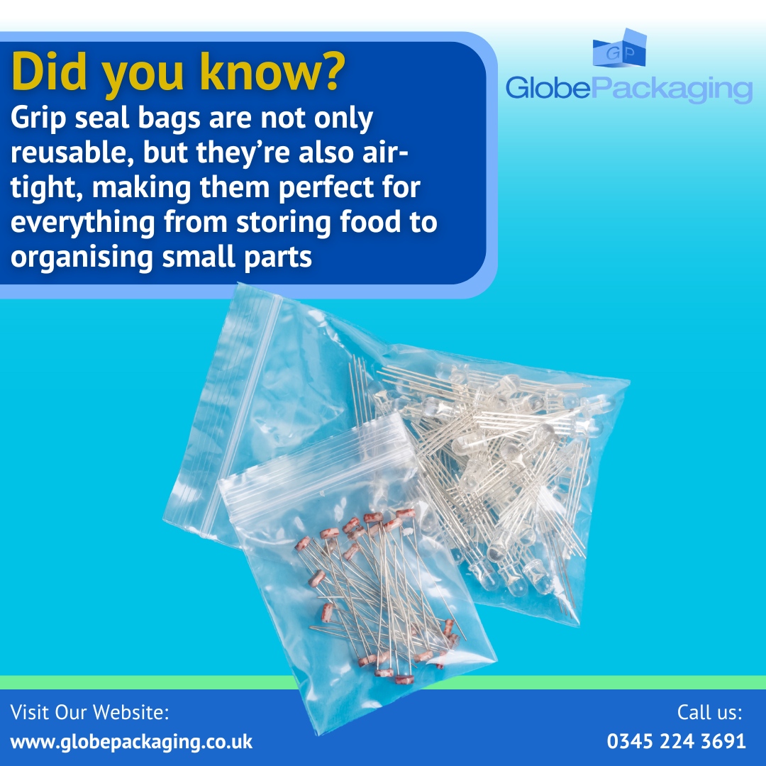 GlobePackaging's tweet image. 🔒 Did You Know? Grip seal bags are more than just convenient – they’re reusable and air-tight! 

Perfect for businesses and home use alike! 

🌐 globepackaging.co.uk

#GripSealBags #PackagingSolutions #StorageEssentials