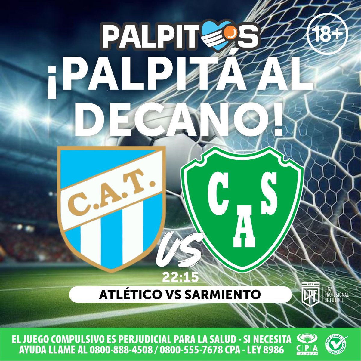 ¡Juega el #Decano en la #LigaProfesional! ⚽🙌🏻 #Atlético se mide ante #Sarmiento. Hacé tu jugada en <a href="/Palpitosok/">Pálpitos</a> 💚➡️ lc.cx/_my3xS
