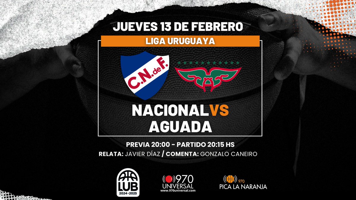 #LUB Partidazo en el polideportivo tricolor.
Desde las 20 hs estamos en vivo por <a href="/universal970/">970 Universal</a>, 20:15 hs juegan Nacional-Aguada.
Relata <a href="/javierdiazgamba/">Javier Díaz</a>, comenta <a href="/CaneiroGonzalo/">Gonzalo Caneiro</a>.