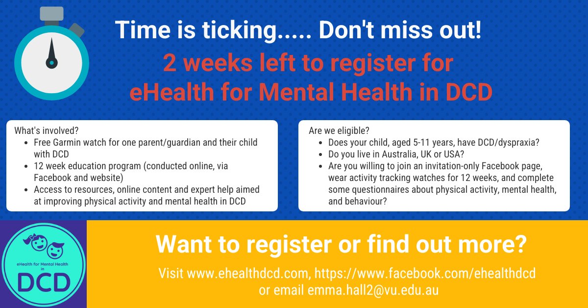 Kate Wilmut (@kwilmut) on Twitter photo Are you the parent of a child with #DCD / #Dyspraxia (5-11yrs)? <a href="/dr_j_williams/">A/Prof Jacqueline Williams</a>, <a href="/bypriscila/">Priscila (Caçola) Tamplain, Ph.D.</a> and I are looking to help parents to support their child become more active which can support mental health . The study is going to start soon 👇 Are you the parent of a child with #DCD / #Dyspraxia (5-11yrs)? <a href="/dr_j_williams/">A/Prof Jacqueline Williams</a>, <a href="/bypriscila/">Priscila (Caçola) Tamplain, Ph.D.</a> and I are looking to help parents to support their child become more active which can support mental health . The study is going to start soon 👇
