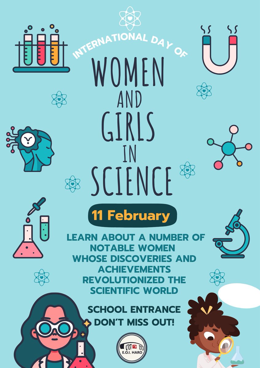 eoiharo's tweet photo. Women and girls in science. No te pierdas la nueva extraescolar de inglés en nuestra escuela #english #eoiharo #santodomingodelacalzada #idiomas
https://t.co/QJFkn8zaPO https://t.co/wg0gCBzI96