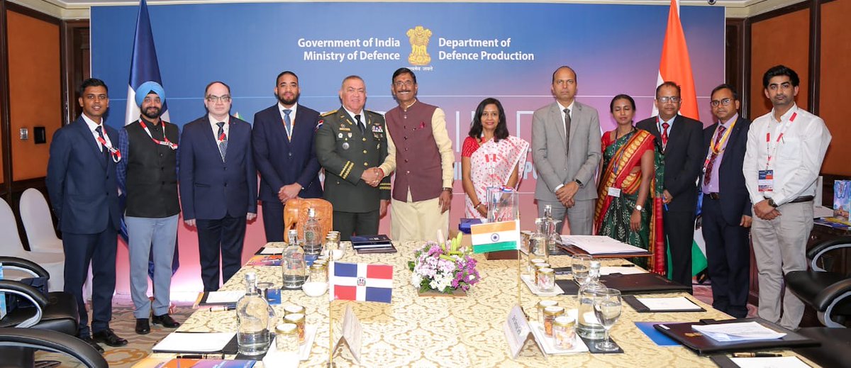 On the sidelines of Aero India and BRIDGE Conclave, Major General Miguel Ángel Rubio Báez held a bilateral meeting with Sanjay Seth, Minister of State for Defence, in which they exchanged on different aspects of the defence cooperation between both countries. <a href="/MIREXRD/">Cancillería de República Dominicana</a> <a href="/IndiainDR/">India in Dominican Republic & Haiti</a>