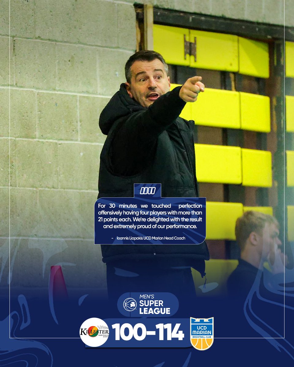 UCD Marian solidifying their playoff position in the Men’s Super League with midweek success against Killester 👊

#BISL | #IrishBasketball