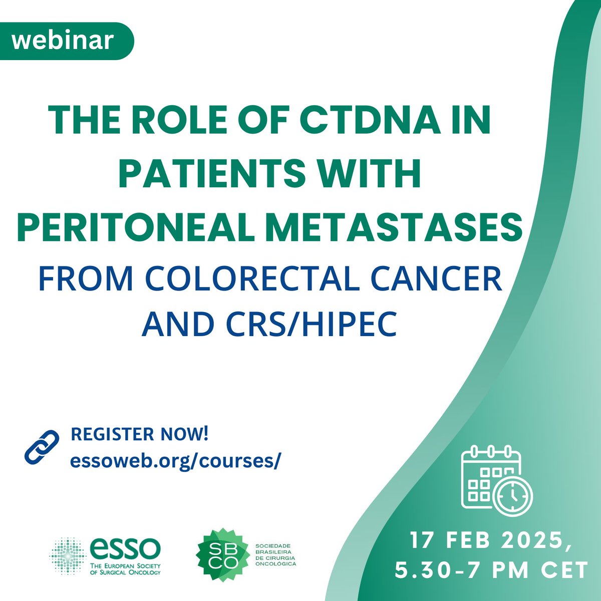 European Society of Surgical Oncology (ESSO) (@essonews) on Twitter photo Coming up on Monday ➡️ ESSO - <a href="/sbco_oficial/">Sociedade Brasileira de Cirurgia Oncológica (SBCO)</a> joint webinar on The Role of ctDNA in Patients With Peritoneal Metastases
Everyone is welcome to join! 🔗essoweb.org/courses/esso-b… Coming up on Monday ➡️ ESSO - <a href="/sbco_oficial/">Sociedade Brasileira de Cirurgia Oncológica (SBCO)</a> joint webinar on The Role of ctDNA in Patients With Peritoneal Metastases
Everyone is welcome to join! 🔗essoweb.org/courses/esso-b…