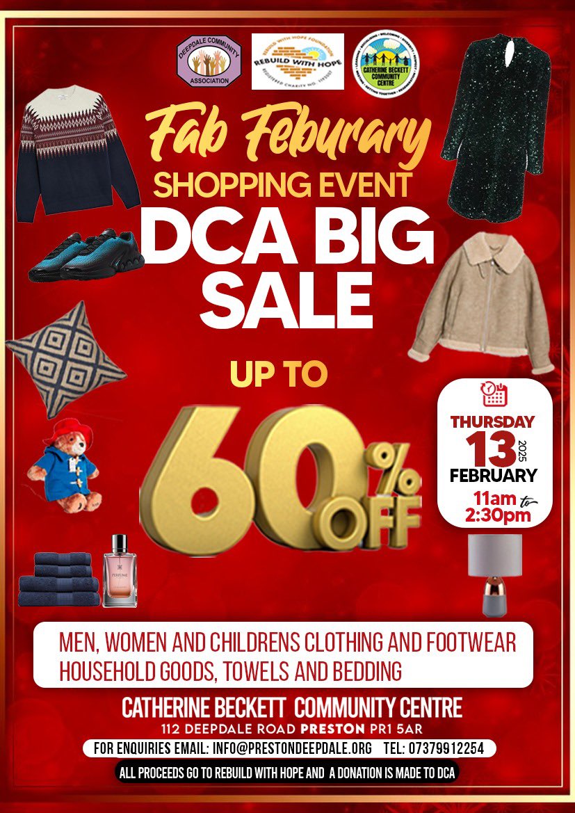 Deepdale Community Association (@deepdaleca) on Twitter photo Come and get a bargain today at 11am. Fee and everyone is welcome <a href="/prestoncouncil/">Preston City Council</a> <a href="/N_Watch/">Neighbourhood Watch</a> Come and get a bargain today at 11am. Fee and everyone is welcome <a href="/prestoncouncil/">Preston City Council</a> <a href="/N_Watch/">Neighbourhood Watch</a>