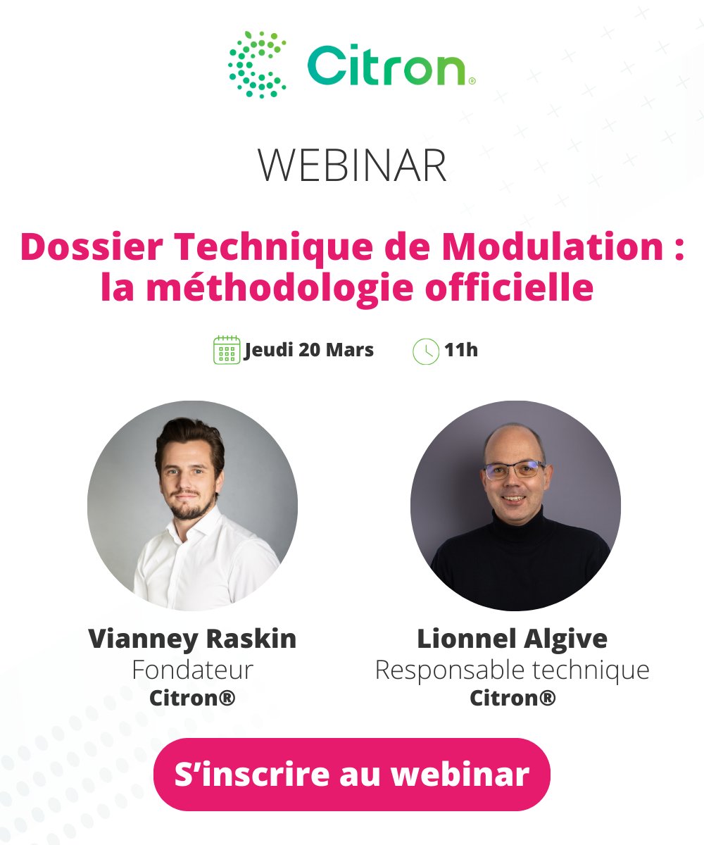 [SAVE THE DATE] Le Dossier Technique de Modulation : la méthodologie officielle, décryptée pour vous !
Jeudi 20 mars à 11h, rejoignez nous pour un webinar dédié à ce sujet. 
Inscrivez-vous dès maintenant : contact.citron.io/fr/inscription…