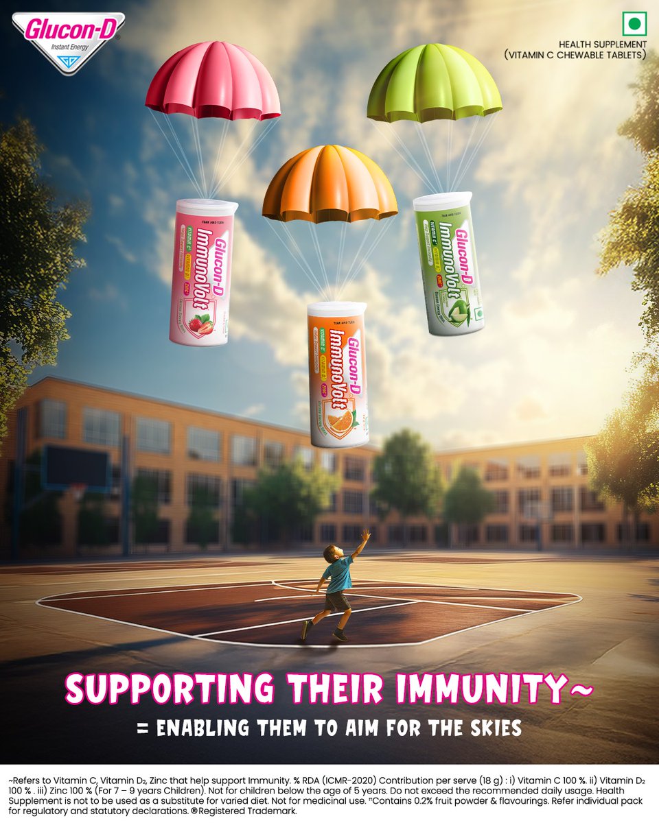 GluconDIndia's tweet image. When you support your child’s immunity with ImmunoVolt, you’re preparing them to dream big and reach for the skies. 💭💪🏼
#Immunovolt #ImmunityBooster #StrongerImmunity #Flavours #Orange #Strawberry #KacchaMango