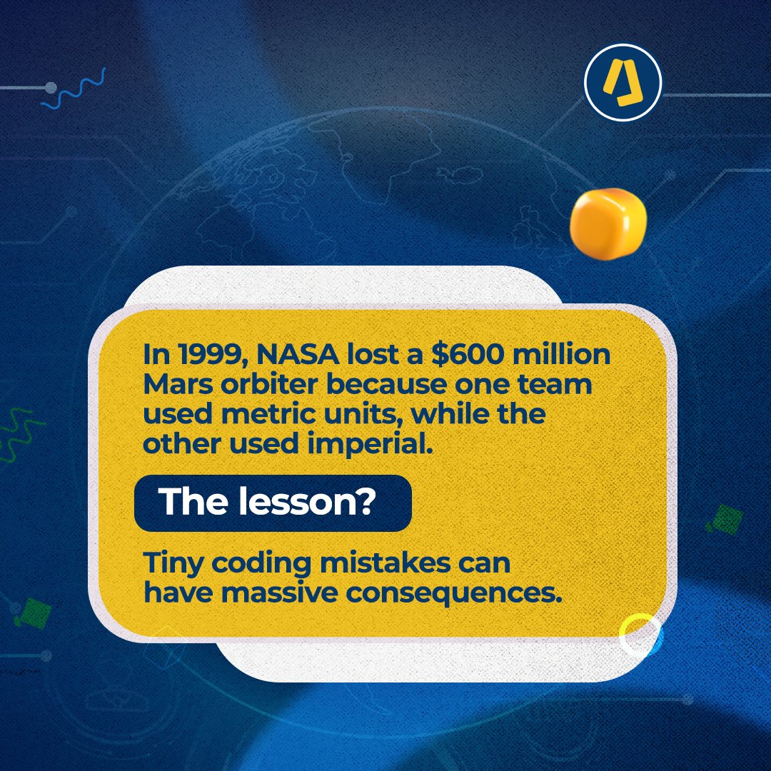 johnrich_o's tweet image. Even the smallest mistakes can lead to the biggest losses.
#codingerrors #softwareengineering #programmingmistakes #techfails #learnfrommistakes #precisionmatters #techhistory