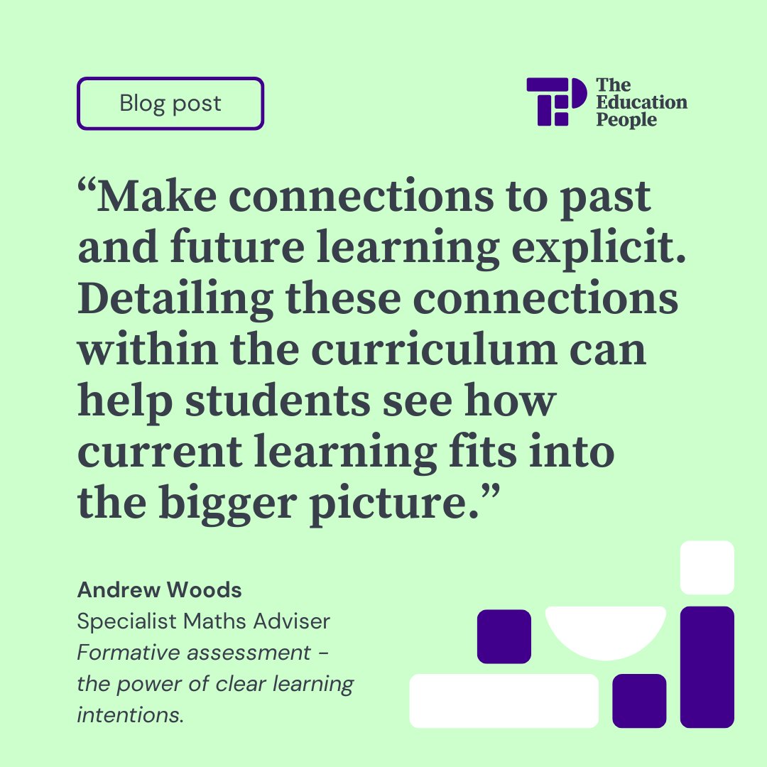 The Education People (@theedpeople) on Twitter photo 🎯 Clear learning intentions = better learning 🚀
Formative assessment works best when students understand what they’re learning & why. In his latest blog, <a href="/Mr_Woods_Maths/">Andrew Woods</a> explores common pitfalls & shares practical strategies for effective learning. 🔗 ow.ly/lF1550UWQpi 🎯 Clear learning intentions = better learning 🚀
Formative assessment works best when students understand what they’re learning & why. In his latest blog, <a href="/Mr_Woods_Maths/">Andrew Woods</a> explores common pitfalls & shares practical strategies for effective learning. 🔗 ow.ly/lF1550UWQpi