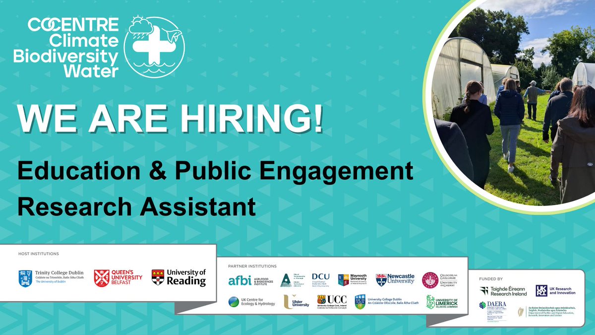 Co-Centre for Climate + Biodiversity + Water (@climatecocentre) on Twitter photo 🚨 We're Hiring! 🚨
We are seeking a Research Assistant to support our Education & Public Engagement (EPE) programme across Ireland, NI & GB.
📍 Based at <a href="/ucddublin/">University College Dublin</a>, but co-locating <a href="/tcddublin/">Trinity College Dublin</a>
🔗 Apply by 25/02/2025: Search 'Co-Centre' at buff.ly/3MgoykJ 🚨 We're Hiring! 🚨
We are seeking a Research Assistant to support our Education & Public Engagement (EPE) programme across Ireland, NI & GB.
📍 Based at <a href="/ucddublin/">University College Dublin</a>, but co-locating <a href="/tcddublin/">Trinity College Dublin</a>
🔗 Apply by 25/02/2025: Search 'Co-Centre' at buff.ly/3MgoykJ