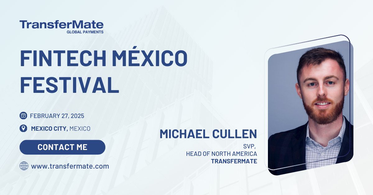 🚀 Excited to attend Fintech Mexico Festival! Looking to connect on payments and B2B fintech. Let’s set up a chat! 💬 #FintechMexico #Payments #B2BFintech #TransferMate <a href="/TransferMate/">TransferMate</a> <a href="/fintechmx/">FinTech México</a>