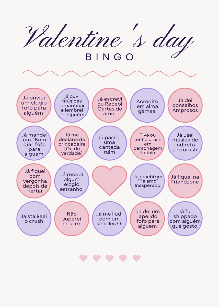 💘 BINGO DO AMOR – SÃO VALENTIM 💘

Quem nunca viveu um momento romântico (ou um caos amoroso 😅)? Confira sua cartela, marque o que já rolou e poste sua pontuação! Cada marcação vale 10 pontos + 10 FPS extras interagindo! 🔥

🔗 <a href="/Dior_Habbo/">Dior Top Model's</a>

#SemanaDeSãoValentim