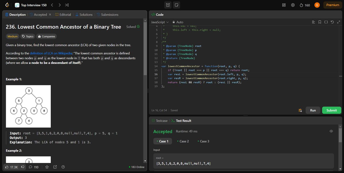 coding_ez24105's tweet image. Diving deeper into tree traversal! 🌳✨ Today’s solves:
📊 Binary Tree Level Order Traversal
📈 Average of Levels in Binary Tree
👀 Binary Tree Right Side View
🔍 Lowest Common Ancestor of a Binary Tree
More challenges ahead! 🚀
#LeetCode #BinaryTrees #DSA #Top150 #CodingLife