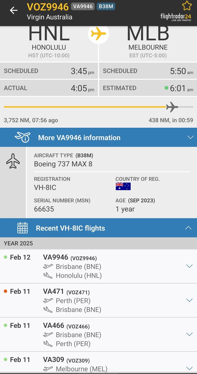 andrew_dobbins's tweet photo. @flightradar24 @VirginAustralia Would love to hear the story of a Max8 going from Melbourne to Melbourne https://t.co/qleerk39Gb