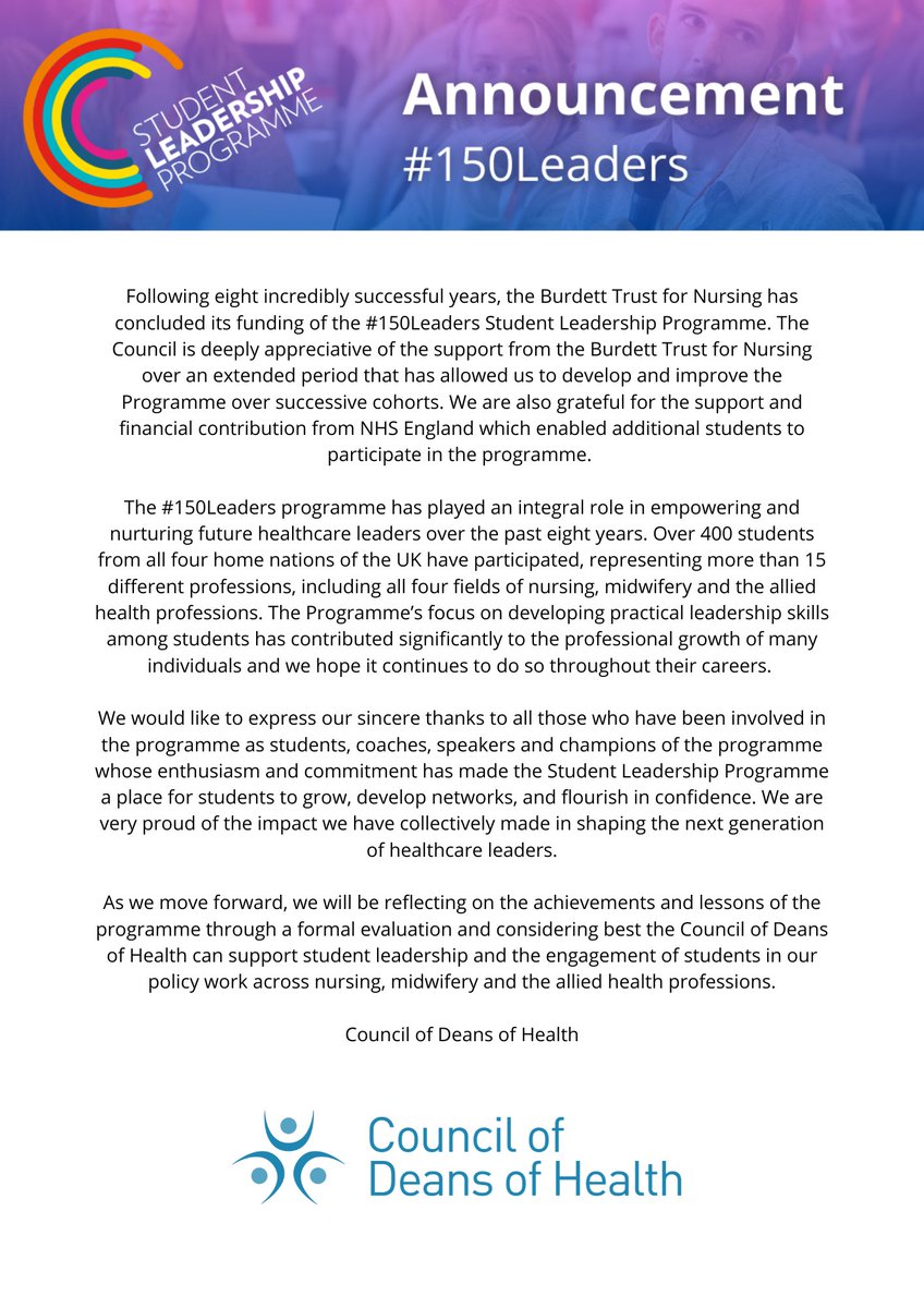 The #150Leaders Student Leadership Programme is coming to an end after eight successful years. Please read our special announcement.