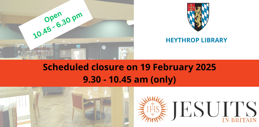 Heythrop Library (@heythroplib) on Twitter photo Wed 19 February 2025: for operational reasons we are opening later that day. We will be open from 10:45 am to 6:30pm. We are sorry for any inconvenience caused. Wed 19 February 2025: for operational reasons we are opening later that day. We will be open from 10:45 am to 6:30pm. We are sorry for any inconvenience caused.