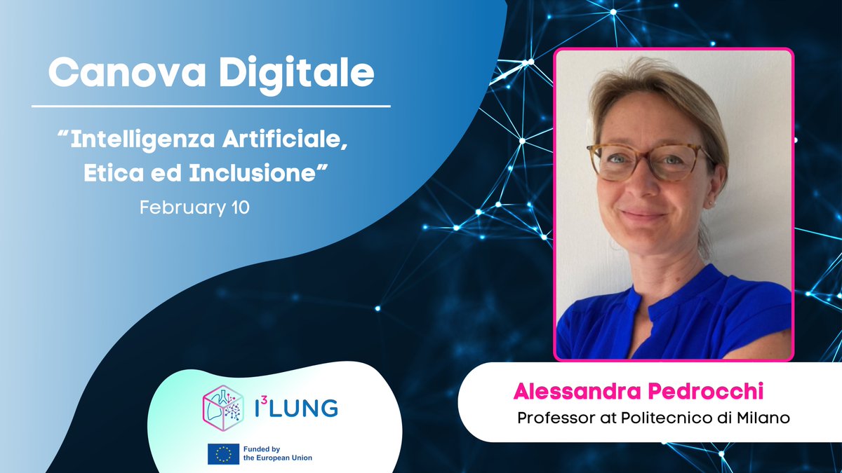 I3LUNG (@i3lung) on Twitter photo Can IA revolutionize healthcare without losing sight of people?
On February 10th, Alessandra Pedrocchi from <a href="/polimi/">Politecnico di Milano</a> represented the #I3LUNG project at Canova Club, exploring the role of artificial intelligence in healthcare from key perspective: ethics and inclusion. Can IA revolutionize healthcare without losing sight of people?
On February 10th, Alessandra Pedrocchi from <a href="/polimi/">Politecnico di Milano</a> represented the #I3LUNG project at Canova Club, exploring the role of artificial intelligence in healthcare from key perspective: ethics and inclusion.