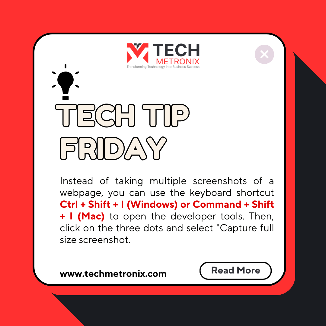 TechMetronix's tweet image. Tech Tip Friday!

Follow @techmetronix for more such Tech Tips..!

#TechTipFriday #TechHacks #ProductivityTips #TechSavvy #CyberSecurity #TechLife #StaySecure #techmetronix #WorkSmart #DigitalTips #ITSupport #TechGuru #LifeHacks #SmartTech #UpgradeYourLife #FridayTips